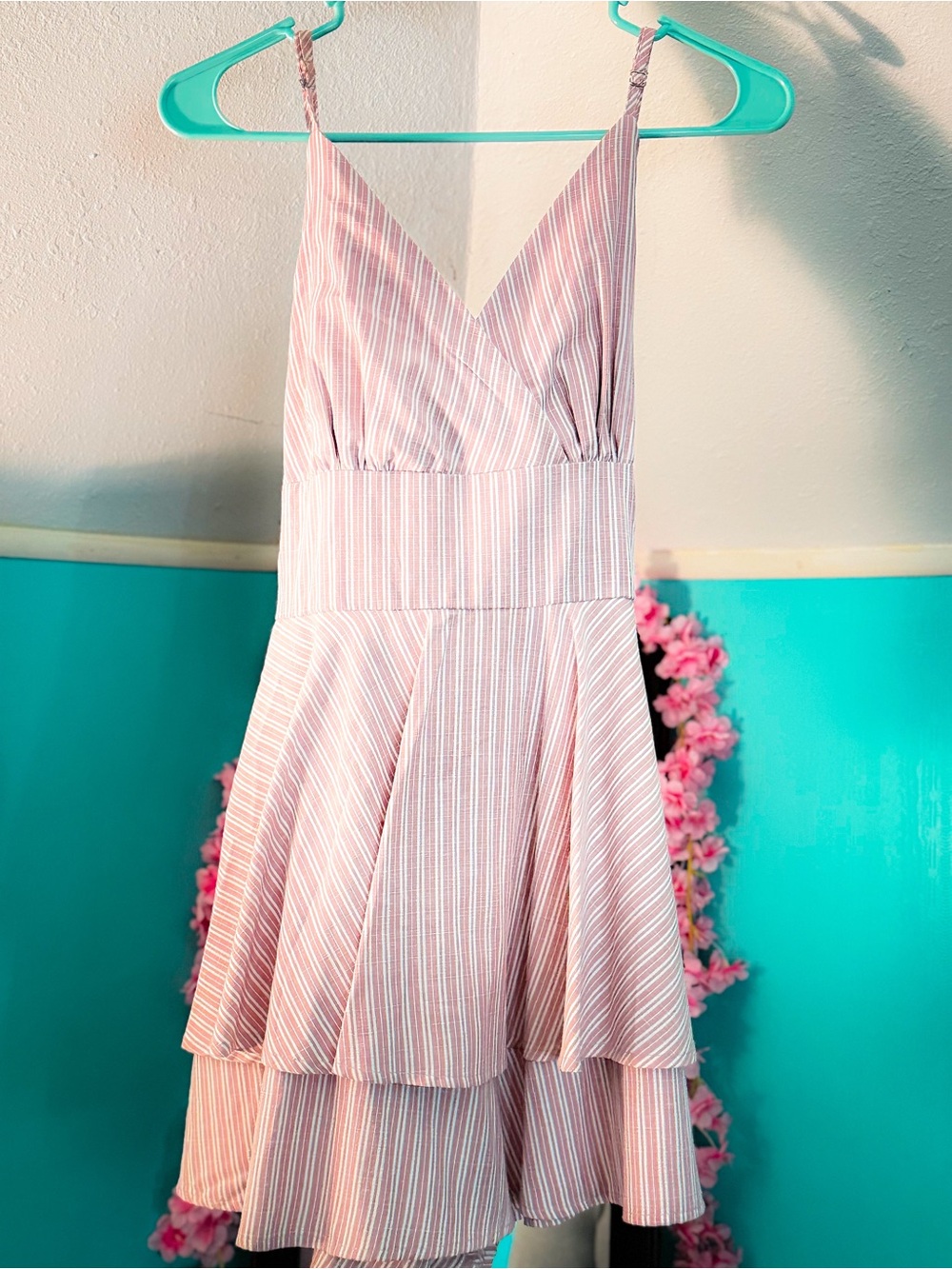 Women's Pink Striped Tiered romper